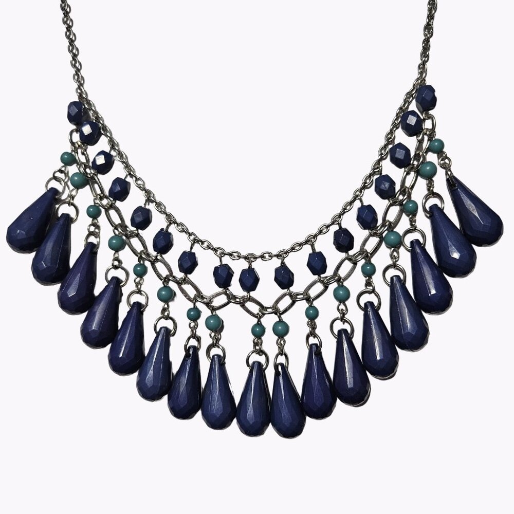 Elegant Blue Teardrop Beads Bib Necklace Retro Statement Fashion Jewelry Women